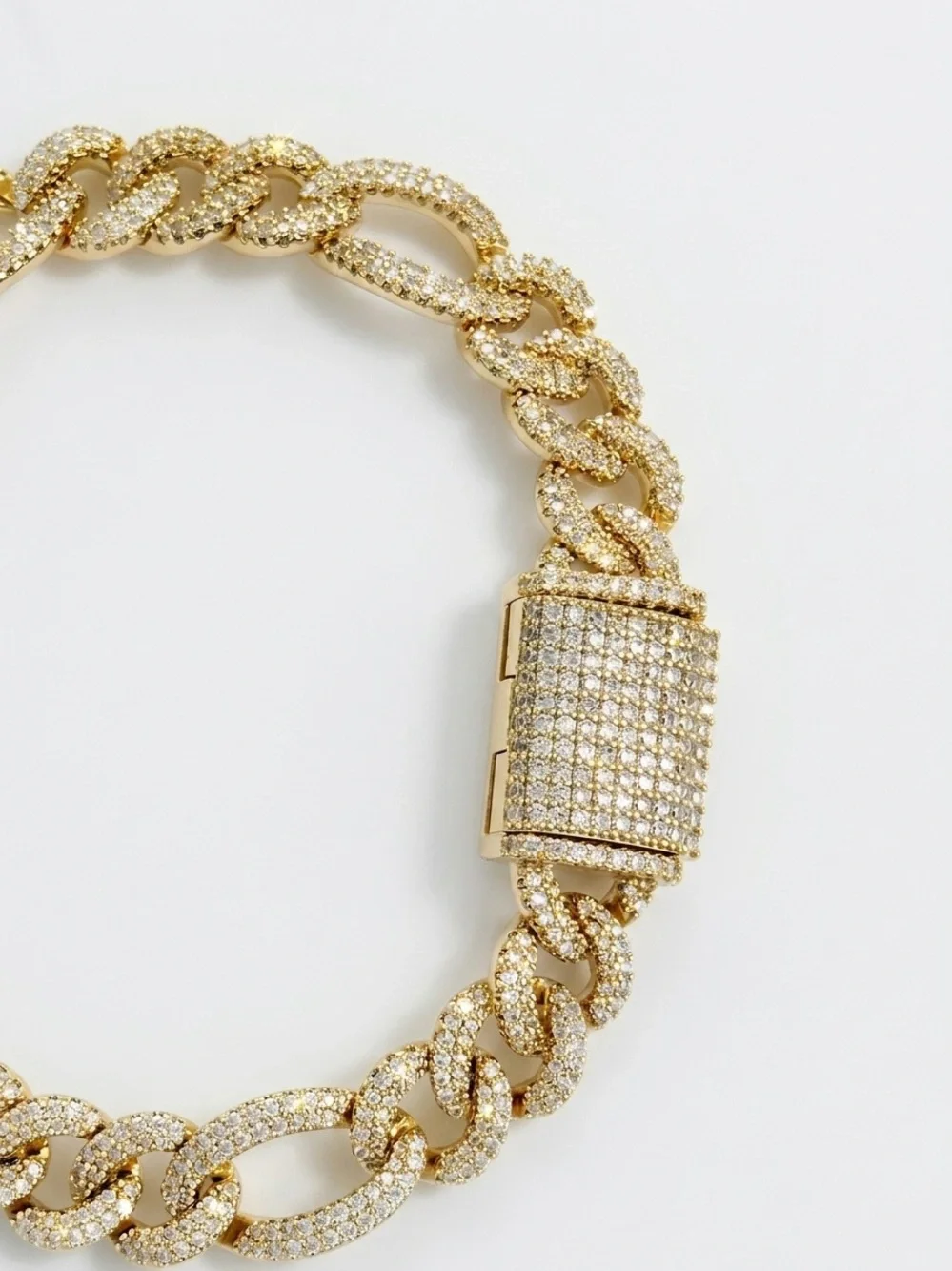 14K Gold Plated Iced Pavé CZ Cuban Link Bracelet with Box Clasp | Unisex Jewelry